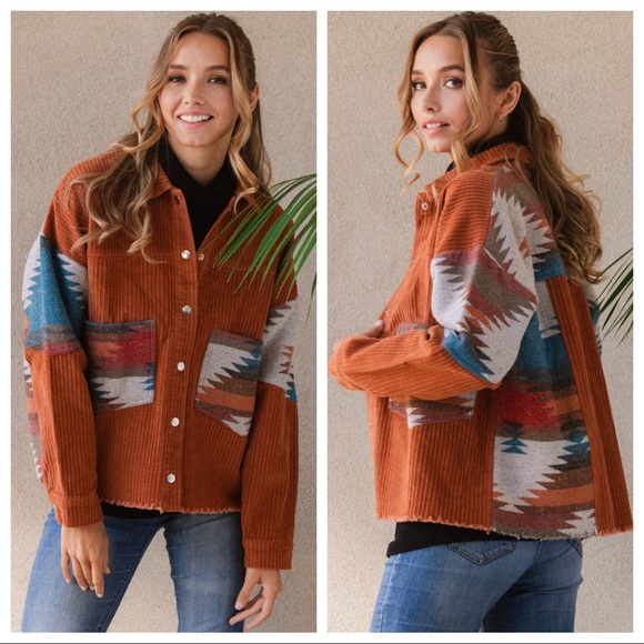 19 Boho Style Most Fabulous Boho Chic Aztec Contrast Corduroy Jacket - Picture 1 of 5